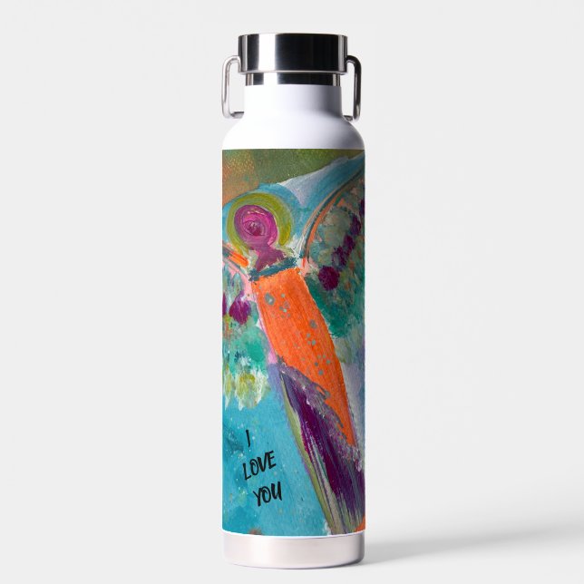 Angel message water bottle with original art (Front)