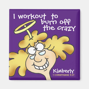 Angel Midge's Funny Cartoon Fitness Workout Purple Magnet