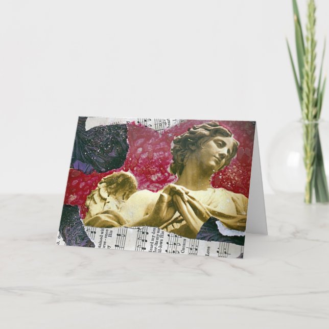 Angel Mixed Media Collage Pink Background,Birthday Card (Front)