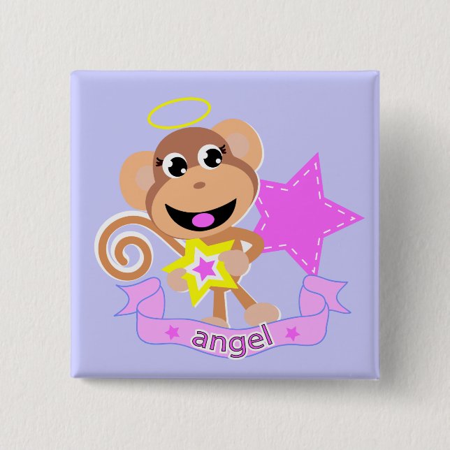 angel monkey 15 cm square badge (Front)