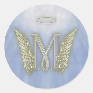 Angel Monogram Letter M Classic Round Sticker