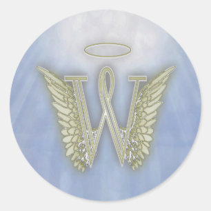 Angel Monogram Letter W Classic Round Sticker