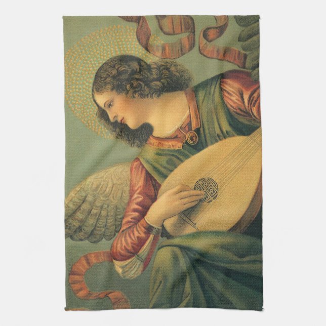 Angel Musician, Melozzo da Forli, Renaissance Art Tea Towel (Vertical)