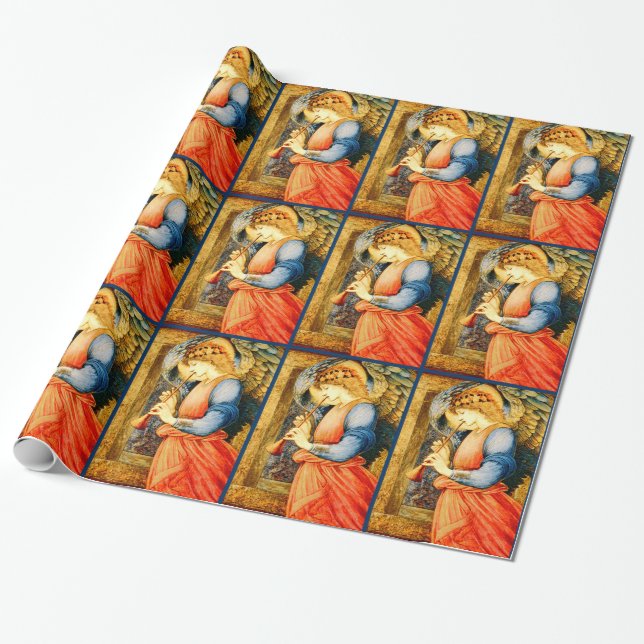 Angel Musician Playing a Flageolet Christmas Wrapping Paper (Unrolled)