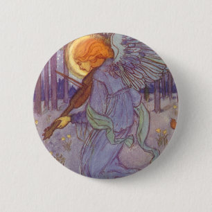 Angel Musician Playing a Violin, Vintage Music 6 Cm Round Badge