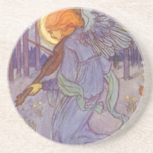 Angel Musician Playing a Violin, Vintage Music Coaster