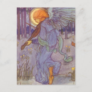 Angel Musician Playing a Violin, Vintage Music Postcard