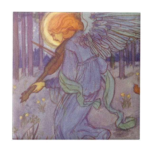Angel Musician Playing a Violin, Vintage Music Tile (Front)