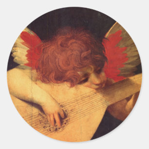 Angel Musician, Rosso Fiorentino Christian Classic Round Sticker