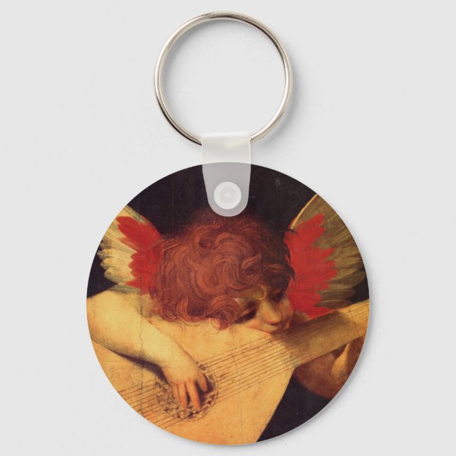 Angel Musician, Rosso Fiorentino Christian Key Ring (Front)