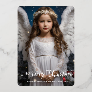 Angel Nina Wings photo Foil Holiday Card