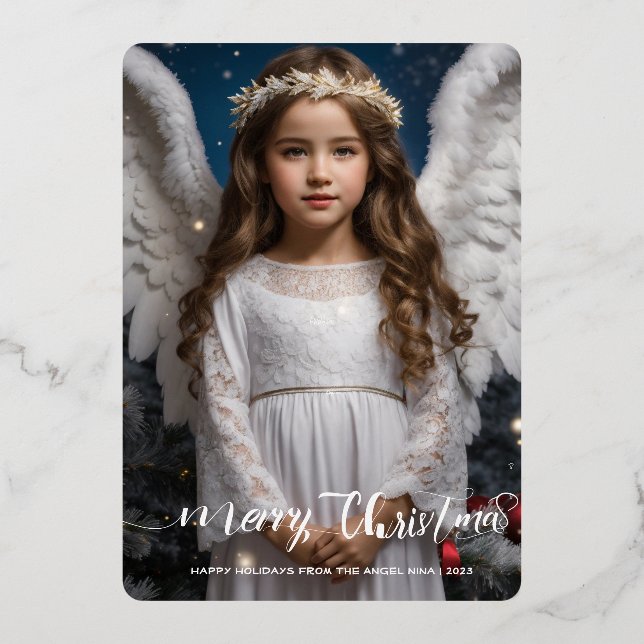 Angel Nina Wings photo Foil Holiday Card (Front)