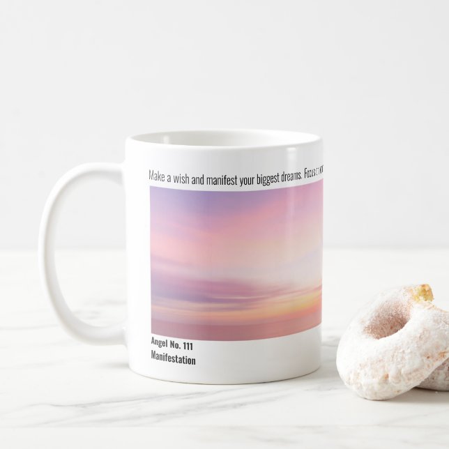 Angel No. 111 Manifestation Pink Sunset Coffee Mug (With Donut)