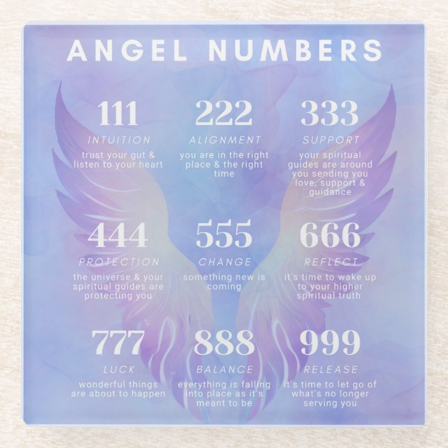 Angel Number Meanings Collection Glass Coaster (Front)