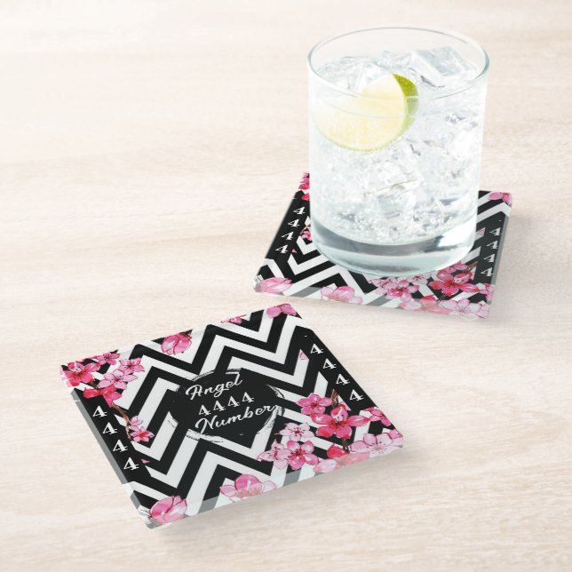 Angel Numberr "4444"  Glass Coaster (Angled)