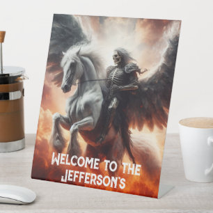 Angel of Death Rides a Pale Horse Halloween Pedestal Sign
