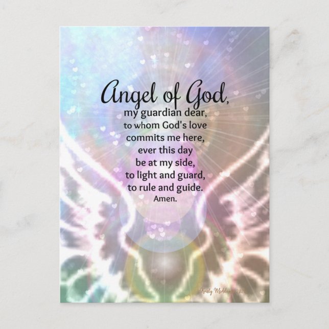 Angel of God Prayer Beautiful Colourful Watercolor Postcard (Front)