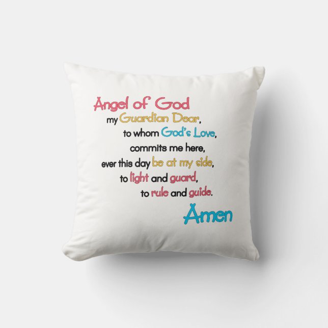"Angel of God" Prayer Pillow: Great Gift for Kids! Cushion (Front)