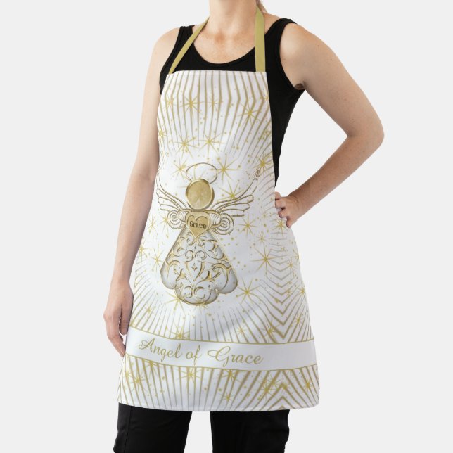 Angel of Grace Filigree White/Gold Christmas Apron (Insitu)