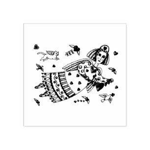 ANGEL OF HEARTS AND KITTEN RUBBER STAMP *Custom