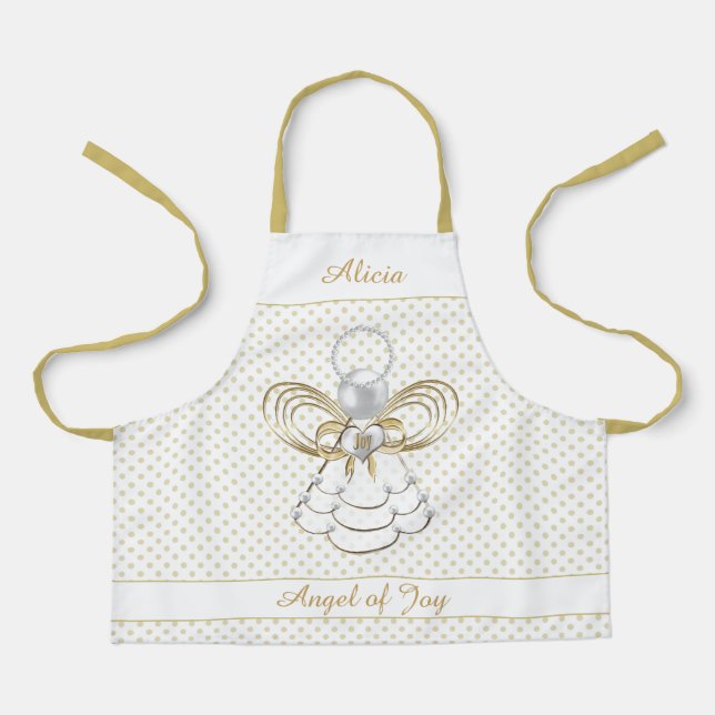Angel of Joy Gold Filigree Christmas Gold Dots Apron (Front)