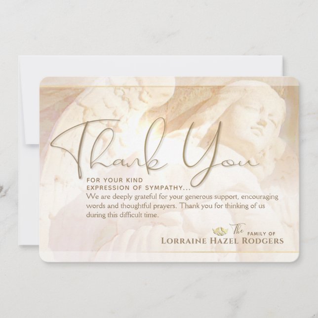 Angel of Light Memorial Sympathy Thank You Card (Front)
