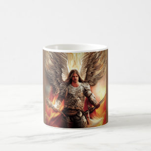 Angel Of Protection In Armour Watercolor Orange Coffee Mug