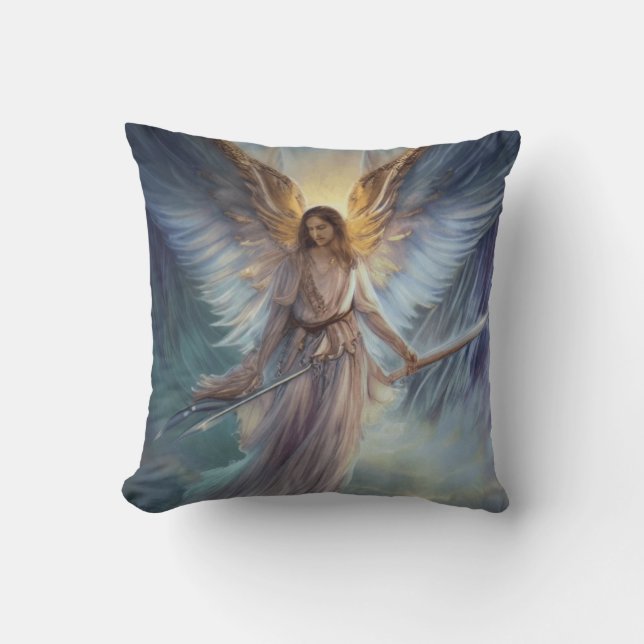 Angel Of Protection In Light Blue Watercolor  Cushion (Front)