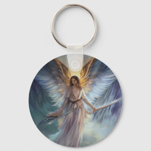 Angel Of Protection In Light Blue Watercolor Key Ring