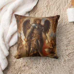Angel Of Protection In Watercolor Armor Cushion