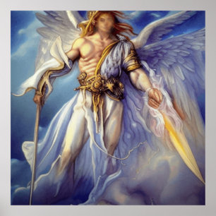 Angel Of Protection In Watercolor Blue Poster