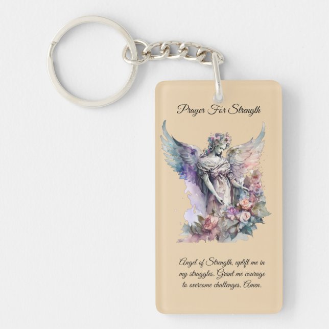 Angel Of Strength Prayer Card Key Ring (Front)