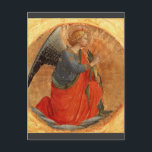 Angel of the Annunciation c1437 Postcard<br><div class="desc">Christian fine art depicting kneeling angel with hands clasped.  Painting on a golden circle by Italian artist  Fra Angelico c1437.</div>