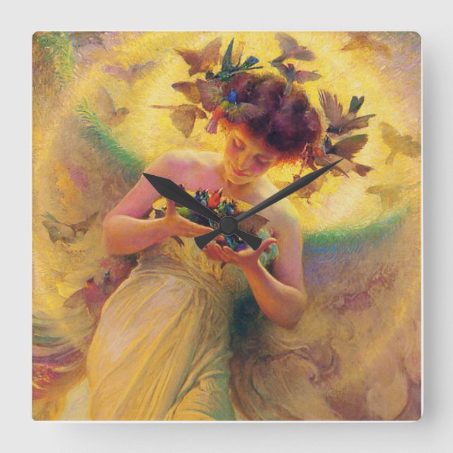 “Angel of the Birds” by Franz Dvorak Square Wall Clock (Front)