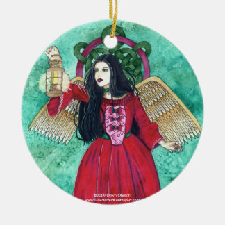 Angel of the Christmas Light`, ©2009 Dawn Obrec... Ceramic Tree Decoration