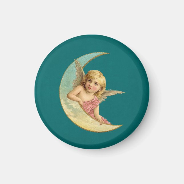 Angel on a crescent moon vintage image magnet (Front)
