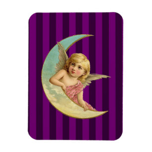 Angel on a crescent moon vintage image magnet