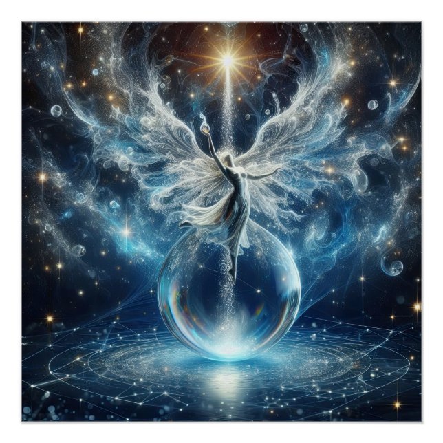 Angel On A Pure Clean Water Bubble In A Blue Lake Poster (Front)