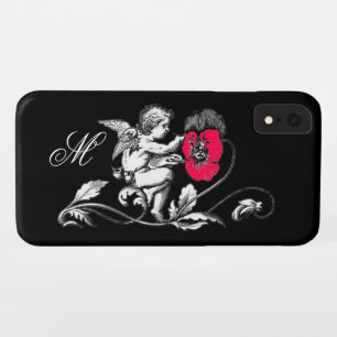 ANGEL PAINTING A PINK FLOWER,MONOGRAM ,Black iPhone XR Case