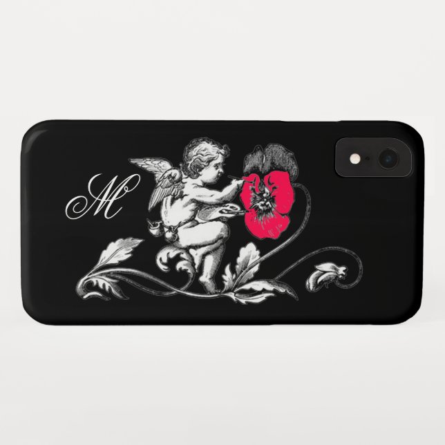 ANGEL PAINTING A PINK FLOWER,MONOGRAM ,Black Case-Mate iPhone Case (Back (Horizontal))