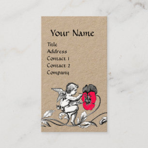 ANGEL PAINTING A PINK FLOWER,MONOGRAM Kraft Paper Business Card