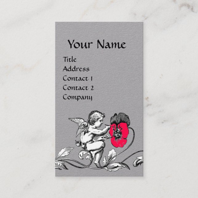 ANGEL PAINTING A PINK FLOWER MONOGRAM White Grey Business Card (Front)