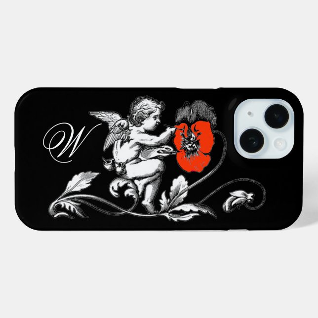 ANGEL PAINTING A RED FLOWER,MONOGRAM ,Black Case-Mate iPhone Case (Back (Horizontal))