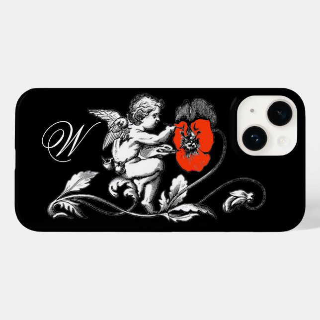 ANGEL PAINTING A RED FLOWER,MONOGRAM ,Black Case-Mate iPhone Case (Back (Horizontal))