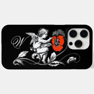 ANGEL PAINTING A RED FLOWER,MONOGRAM ,Black iPhone 15 Pro Max Case