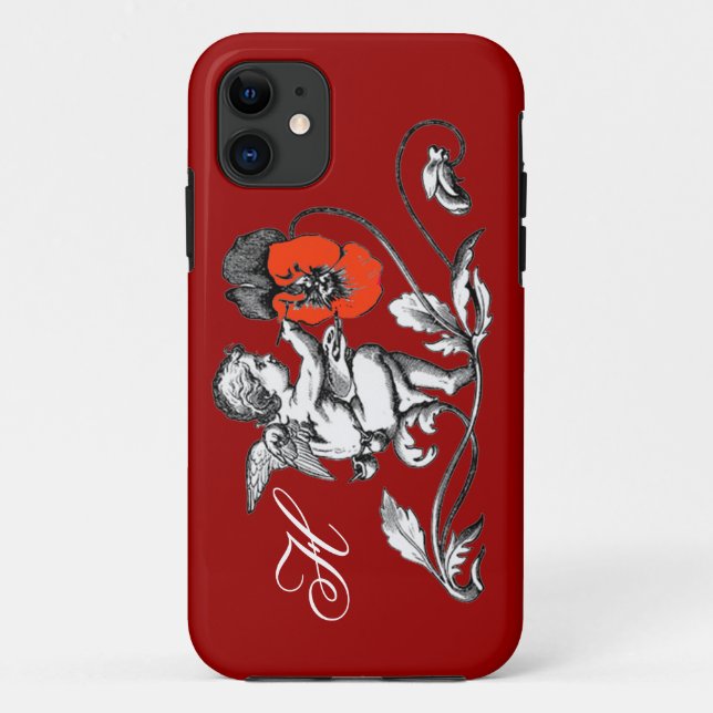 ANGEL PAINTING A RED FLOWER,MONOGRAM ,Red Case-Mate iPhone Case (Back)