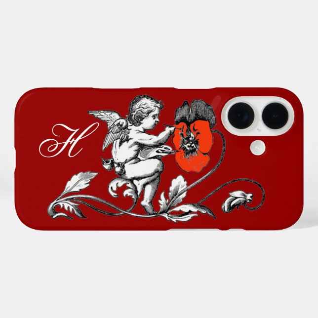 ANGEL PAINTING A RED FLOWER,MONOGRAM ,Red Case-Mate iPhone Case (Back (Horizontal))