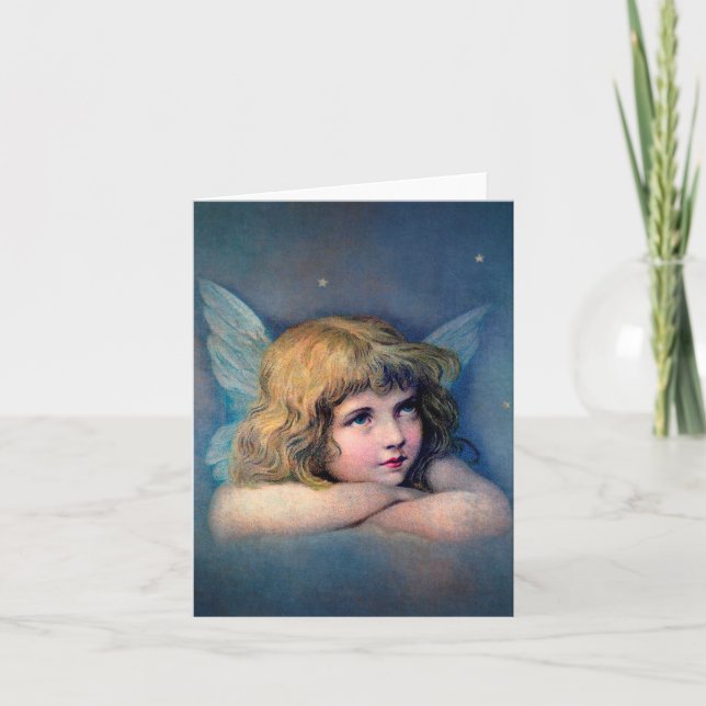 Angel Painting Vintage Holiday Card (Front)