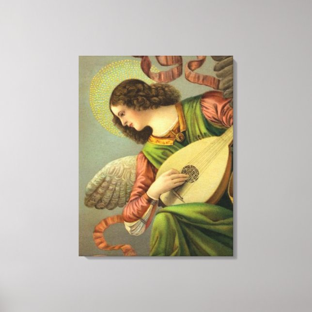 Angel Painting With Mandolin Canvas Print (Front)