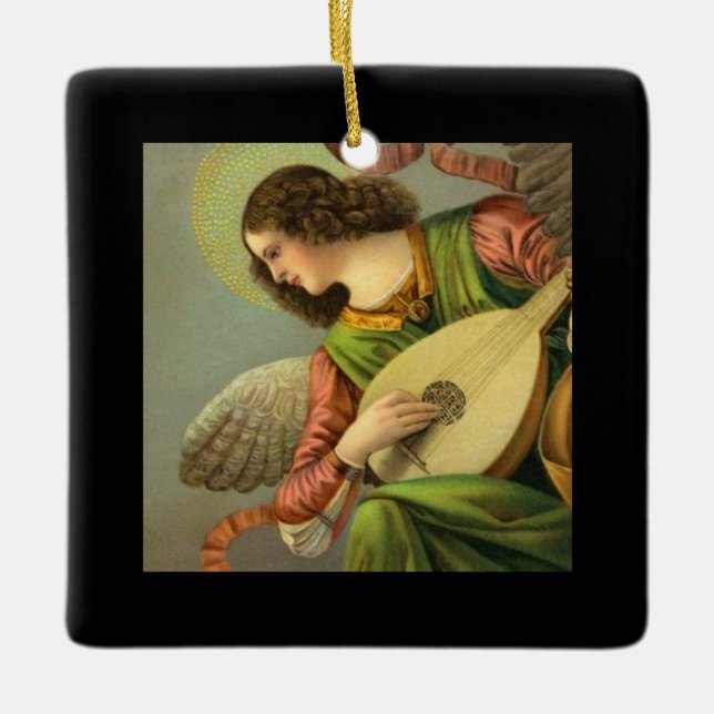 Angel Painting With Mandolin  Ceramic Ornament (Front)